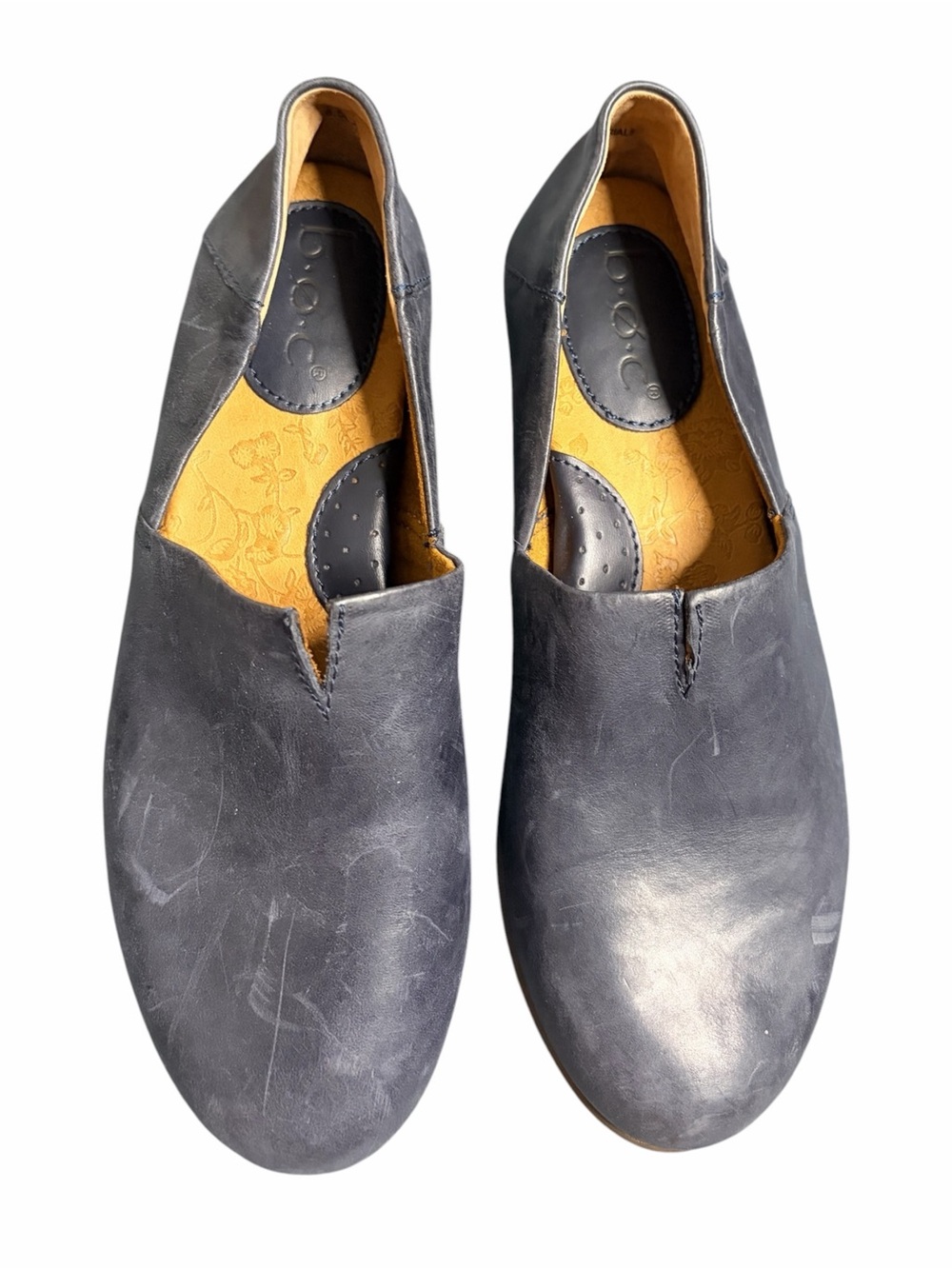 Born Women's Navy Leather Slip-On Moccasins with Tan Insole
